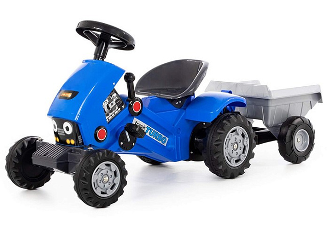 Каталка-трактор с педалями "Turbo-2" (синяя) с полуприцепом